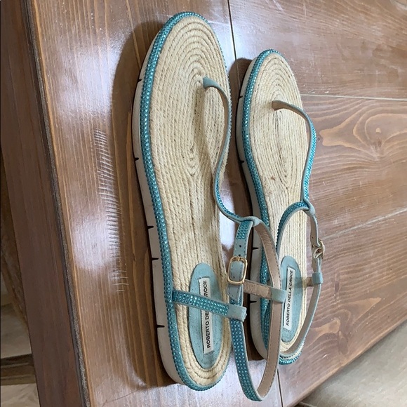 Turquoise rhinestone & suede espadrille sandals 38 - Picture 6 of 6